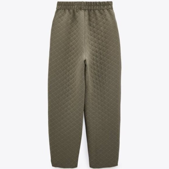 Zara women’s khaki green quilted high rise pull on trouser pants size medium - Picture 2 of 16